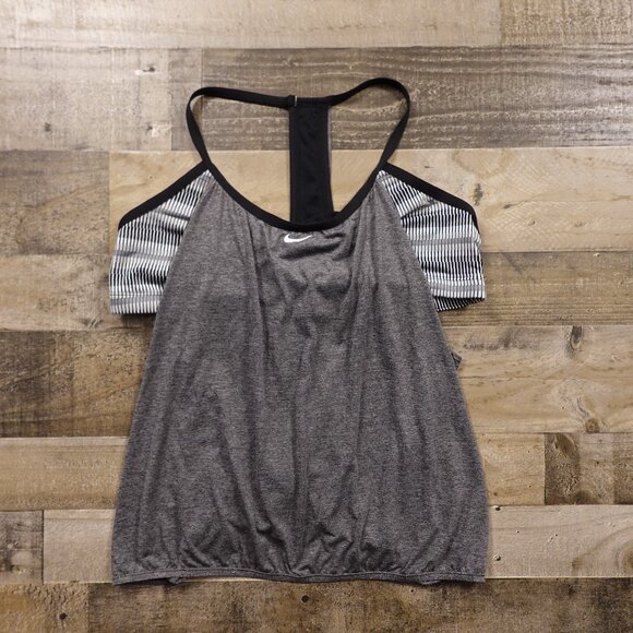 Nike Strappy Loose Fit Tank Top Women’s 2X Gray Black Built-In Shelf Bra - Picture 1 of 9